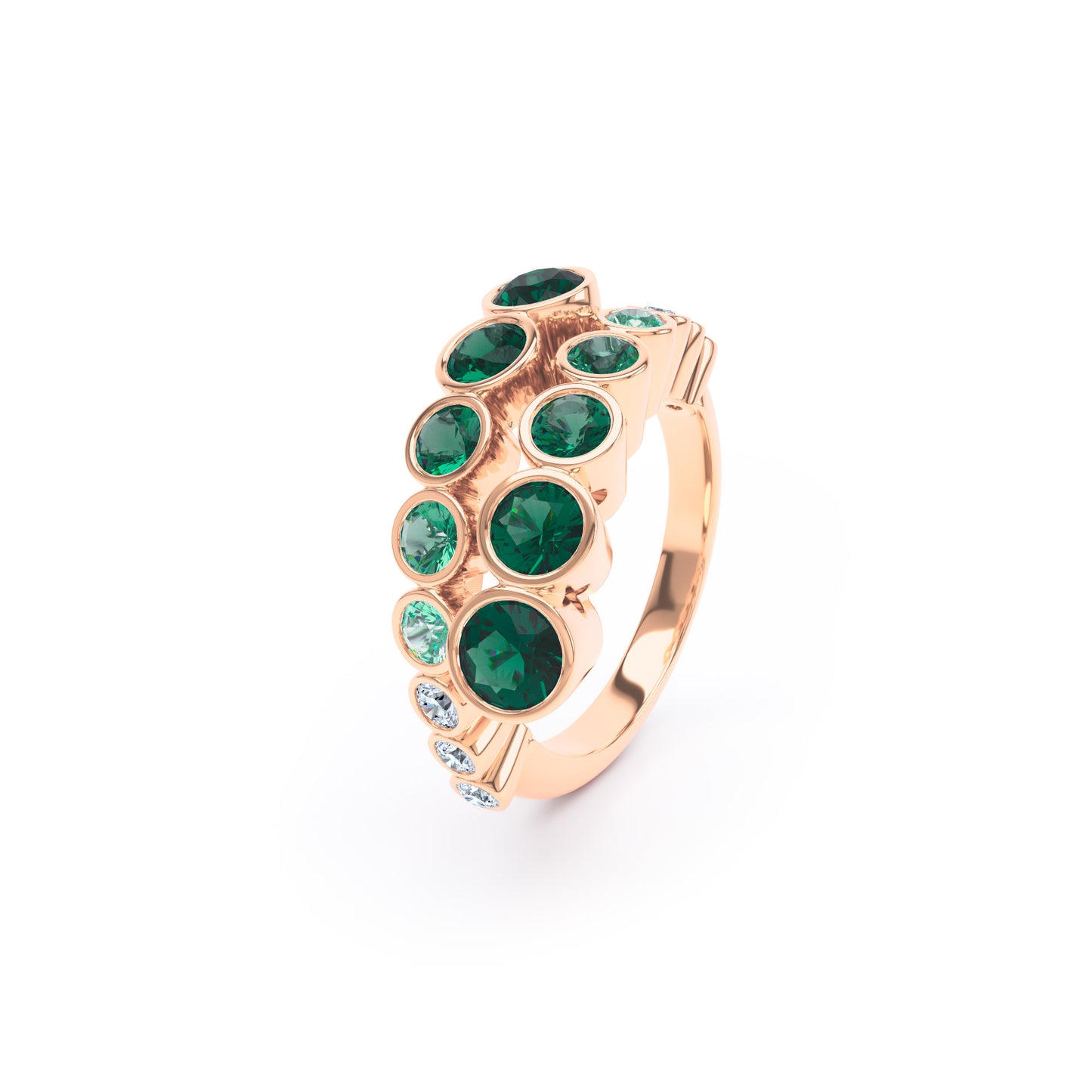 Round Emeralds & Diamonds in 18ct Rose Gold