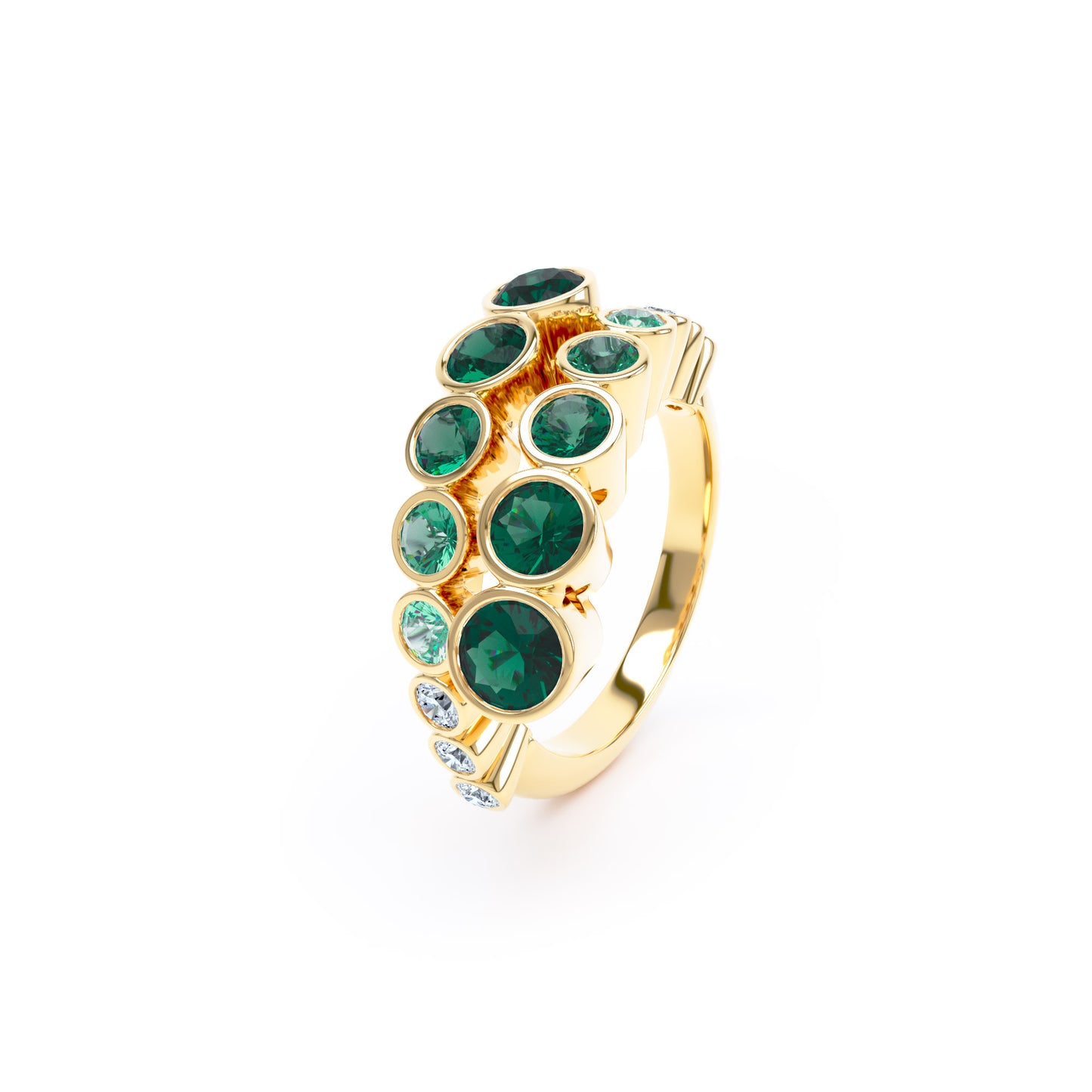 Round Emeralds & Diamonds in 18ct Yellow Gold