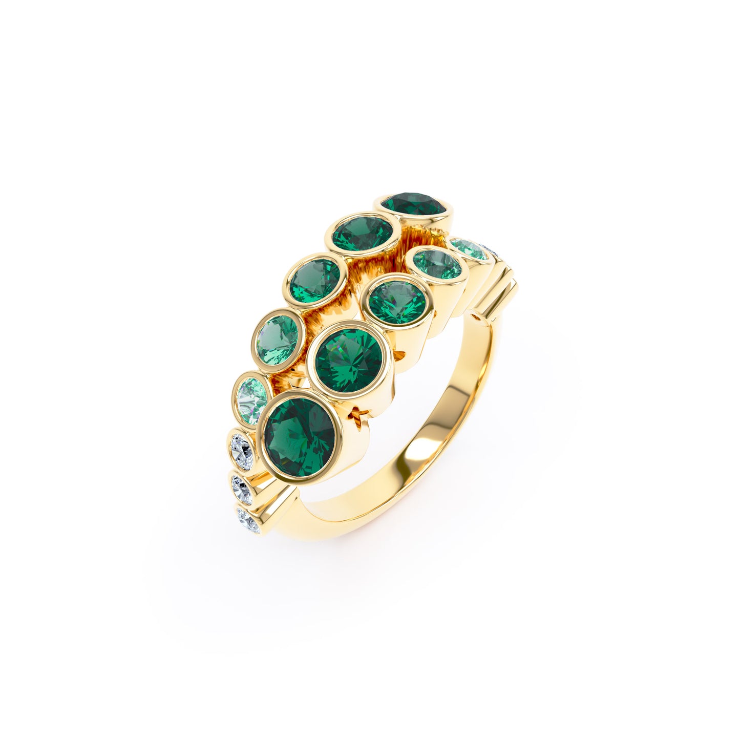 Round Emeralds & Diamonds in 18ct Yellow Gold