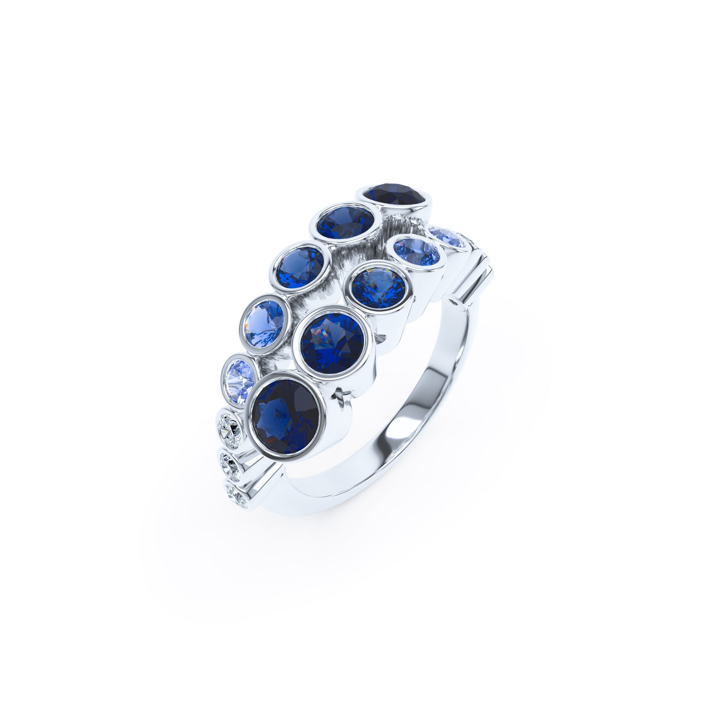 Round Sapphires & Diamonds 18ct White Gold