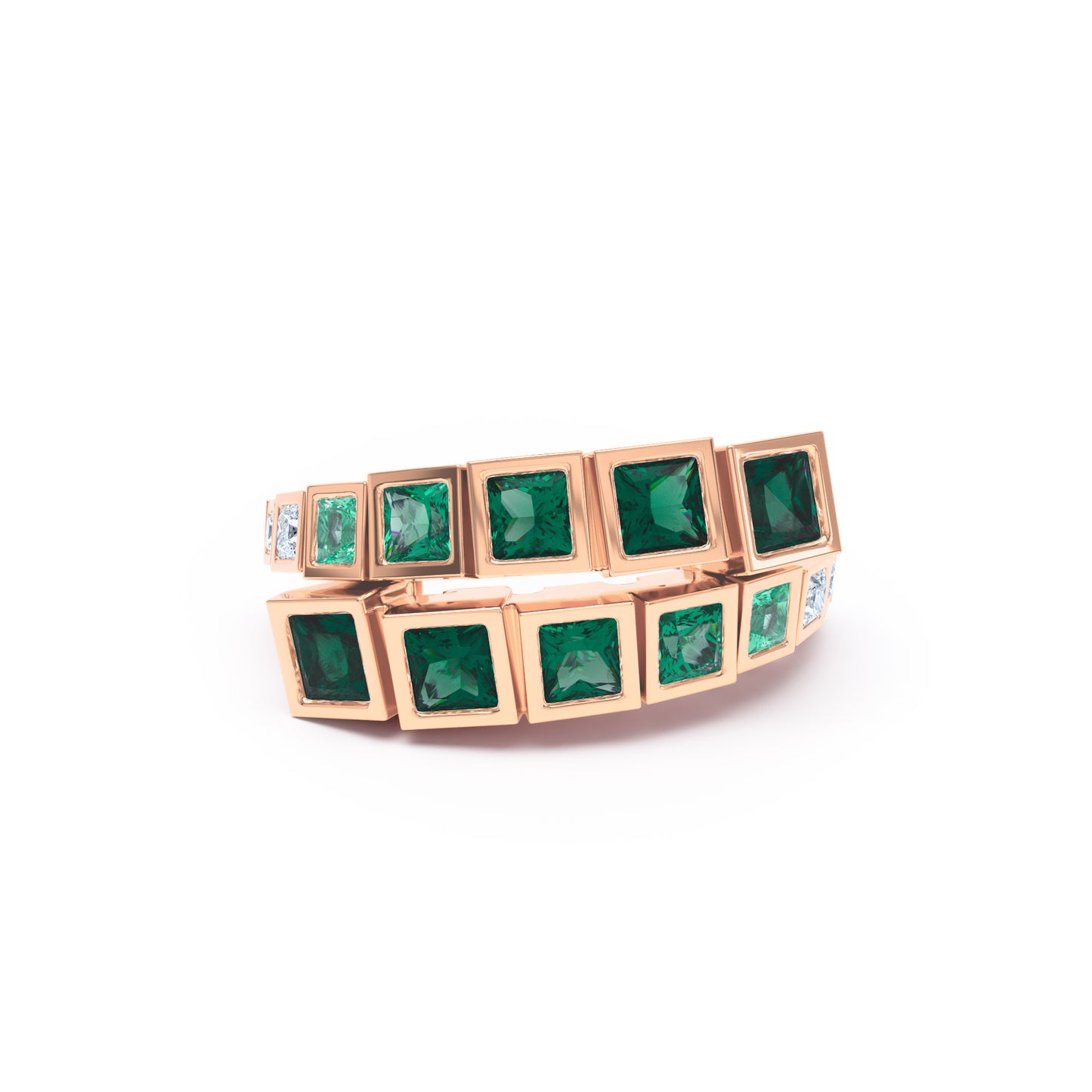 Square Emeralds & Diamonds in 18ct Rose Gold