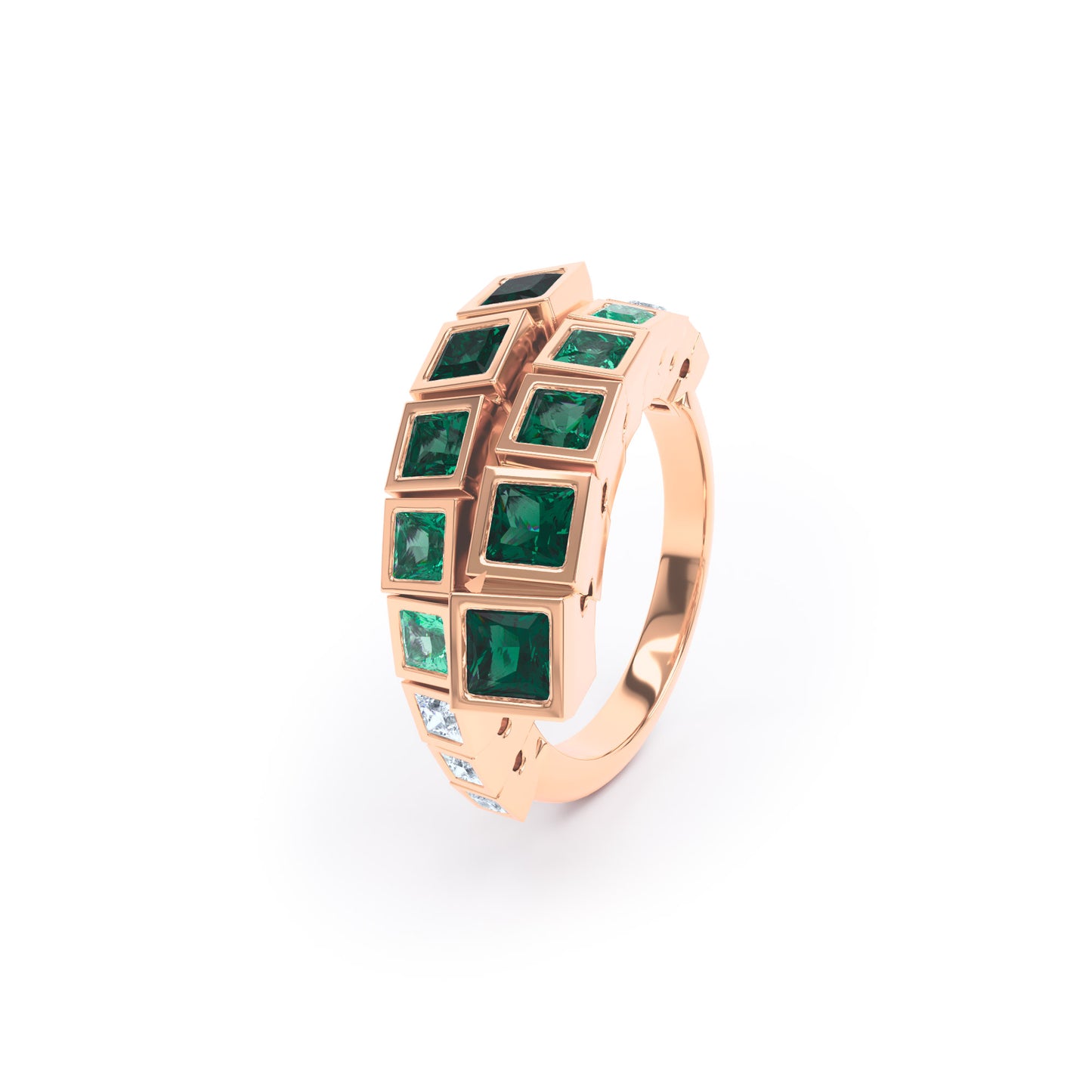 Square Emeralds & Diamonds in 18ct Rose Gold
