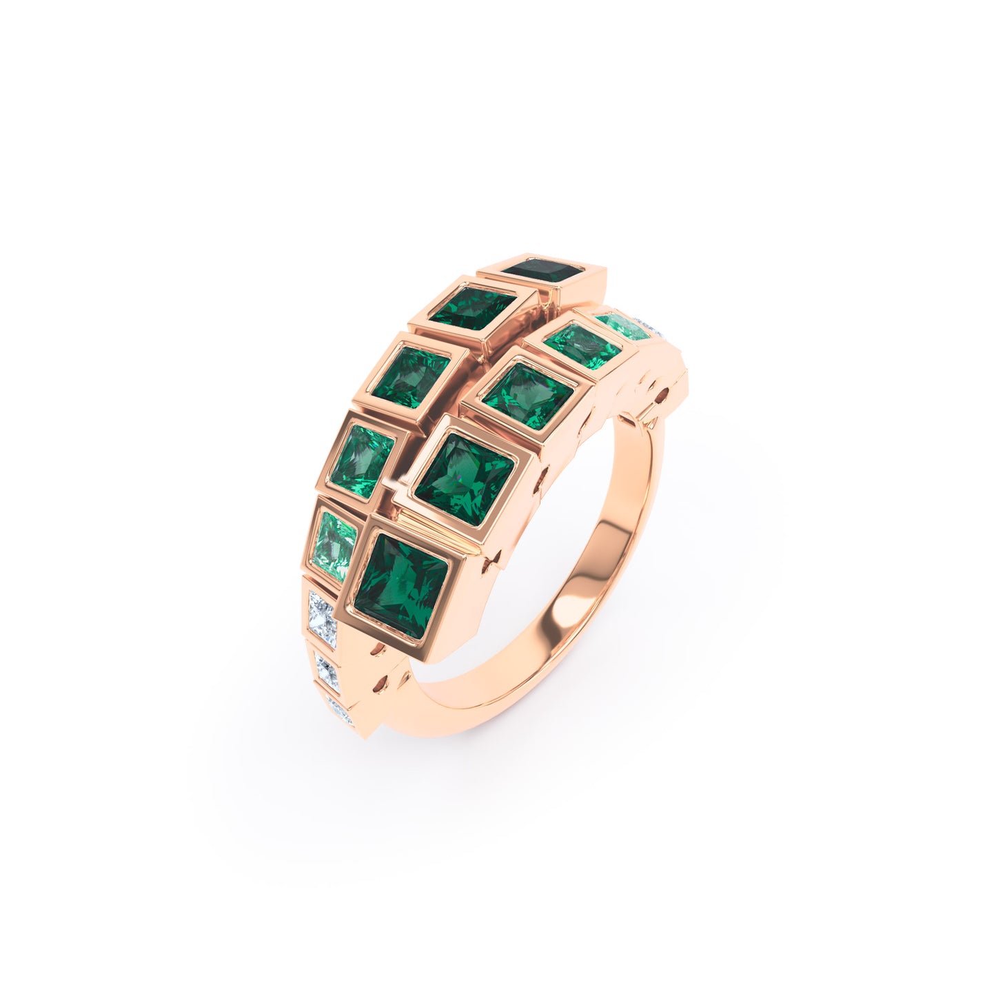 Square Emeralds & Diamonds in 18ct Rose Gold