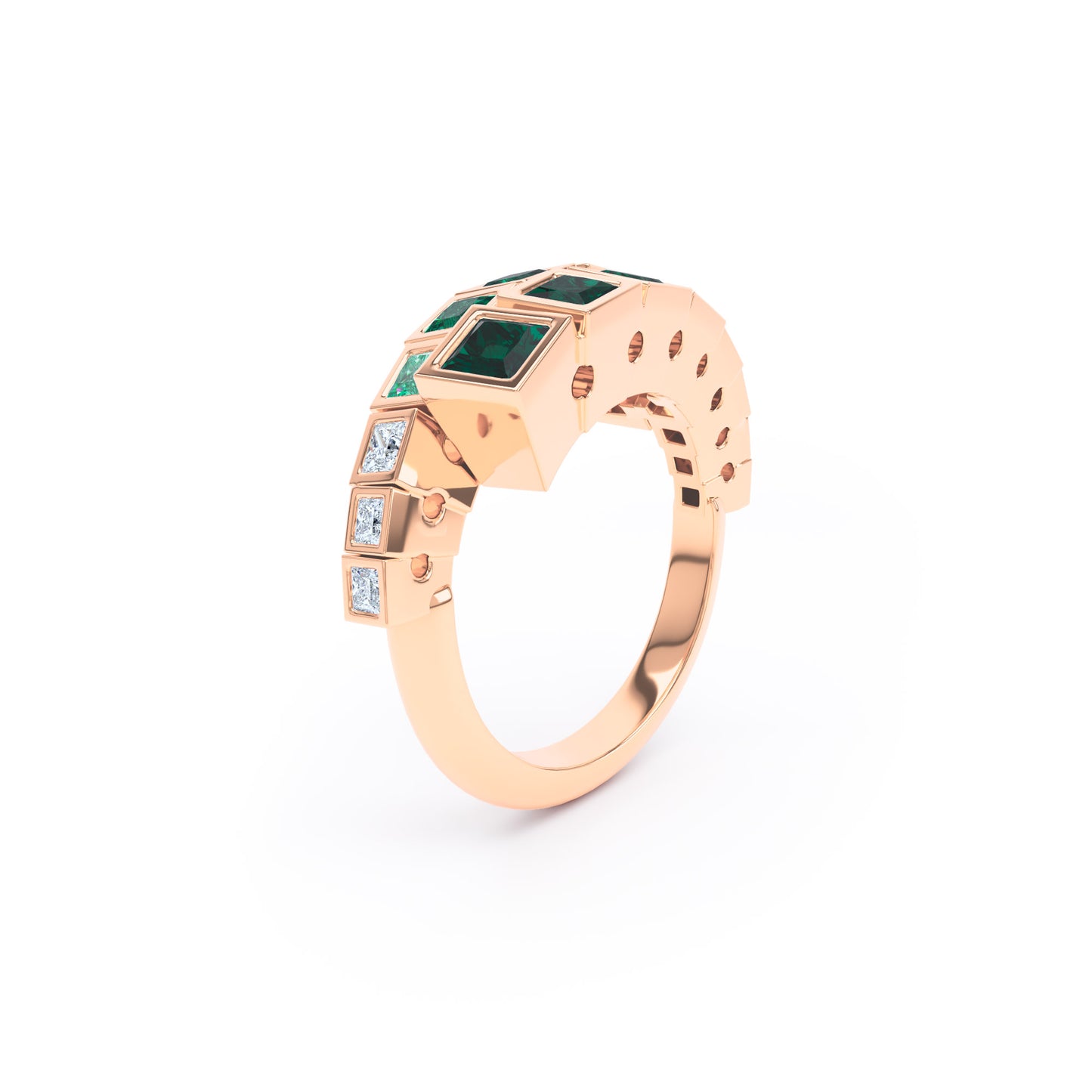 Square Emeralds & Diamonds in 18ct Rose Gold