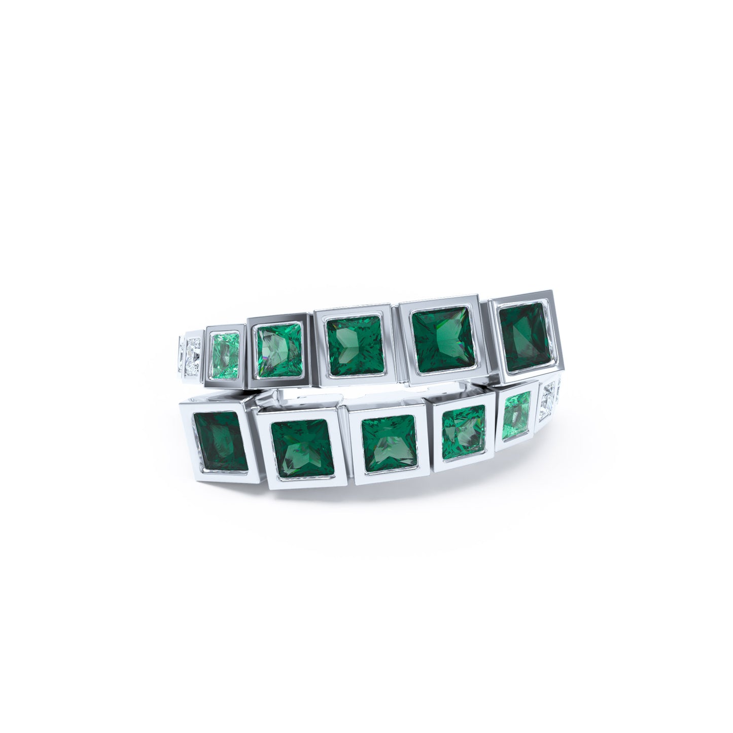 Square Emeralds & Diamonds in 18ct White Gold