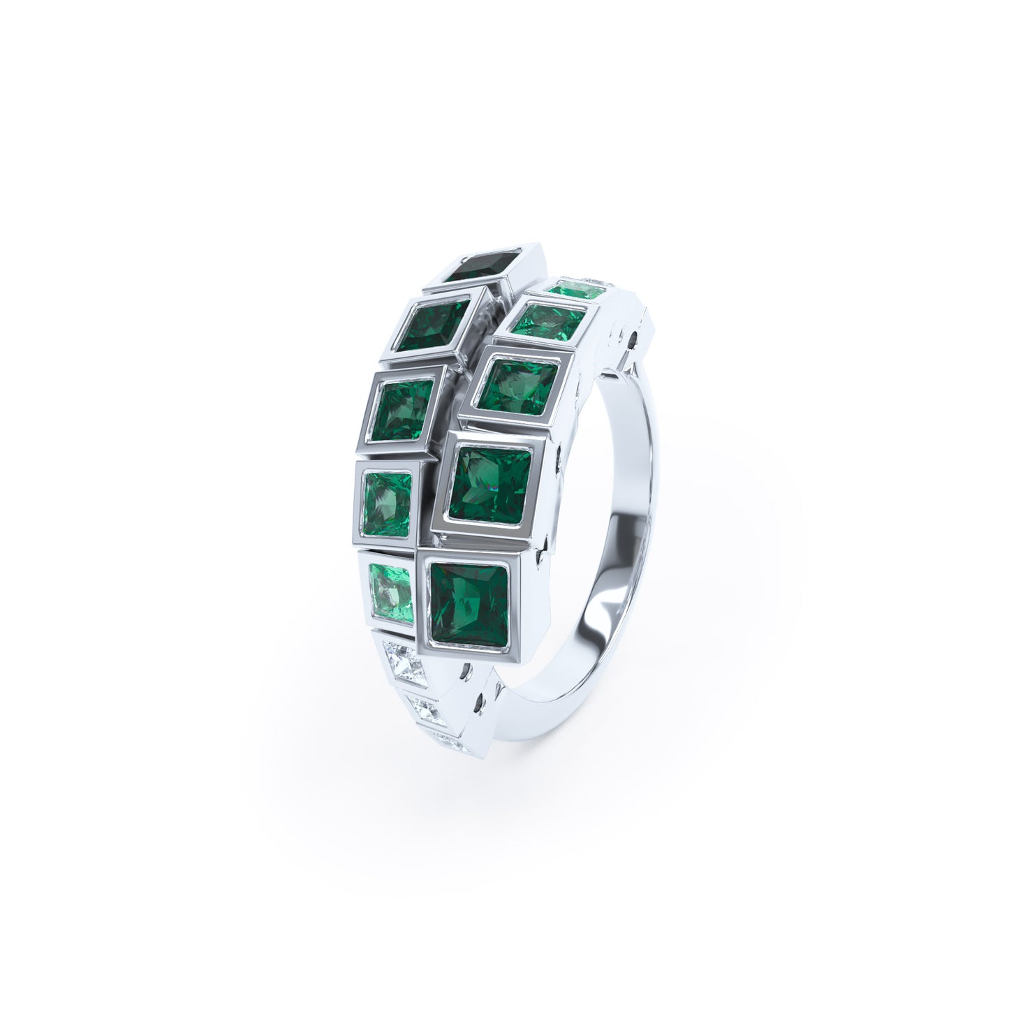 Square Emeralds & Diamonds in Platinum