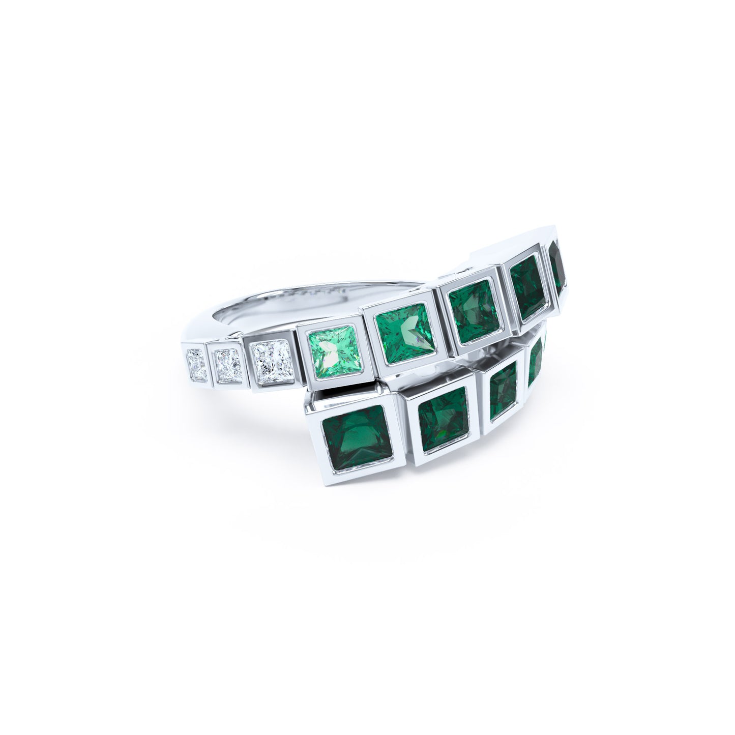 Square Emeralds & Diamonds in 18ct White Gold