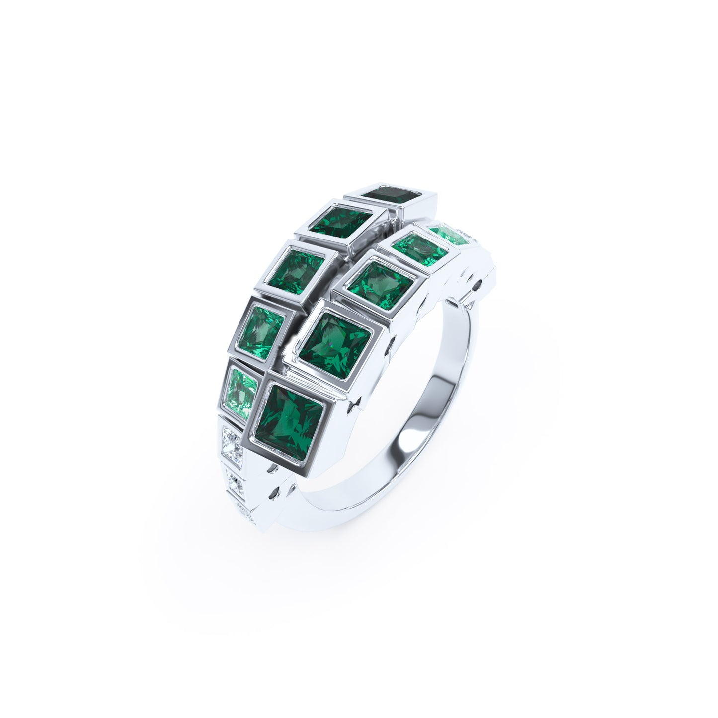 Square Emeralds & Diamonds in 18ct White Gold