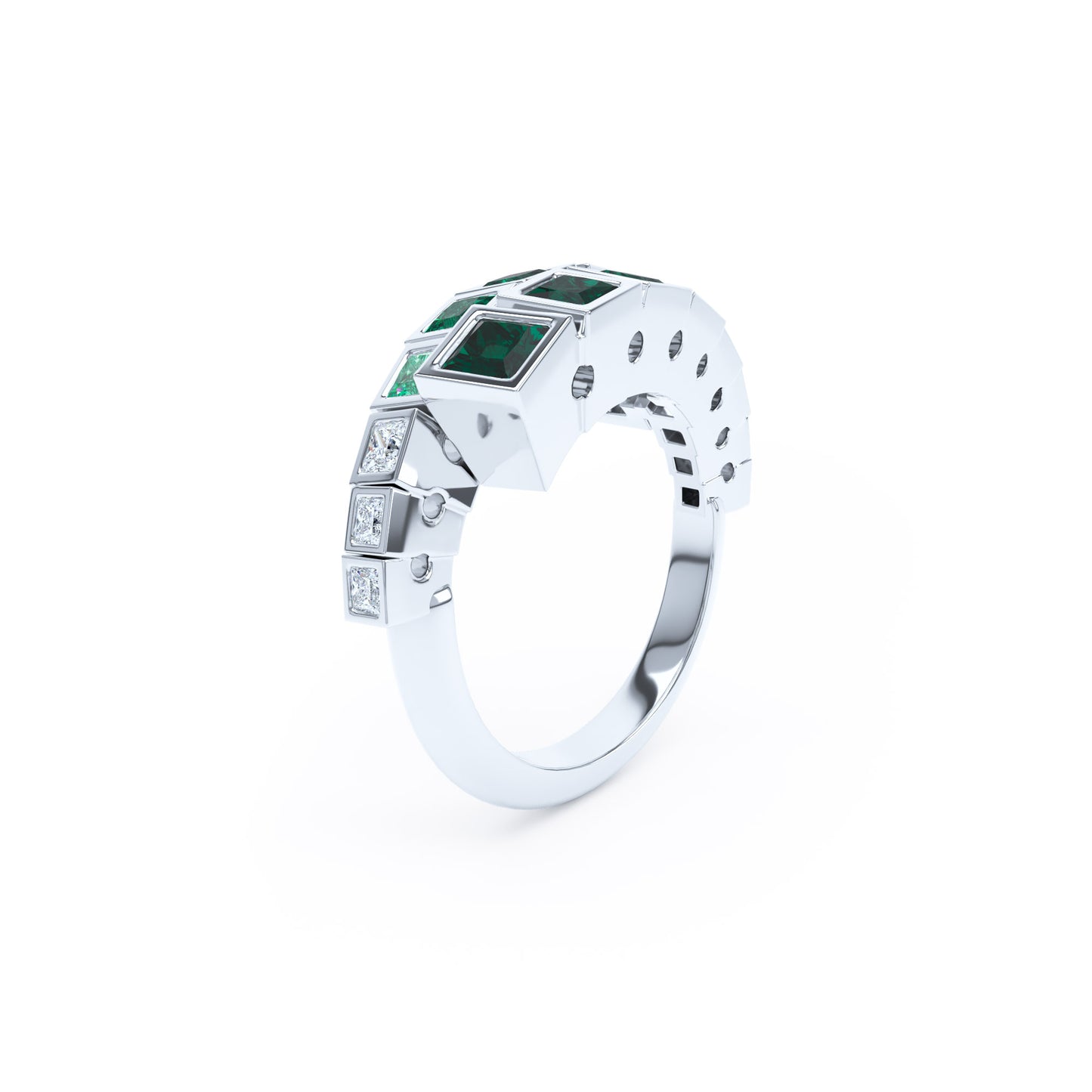 Square Emeralds & Diamonds in 18ct White Gold