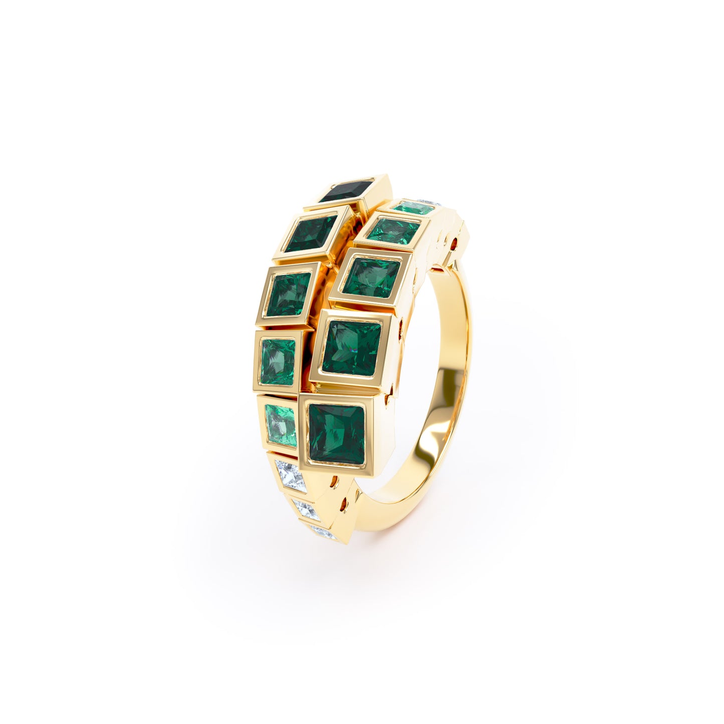 Square Emeralds & Diamonds in 18ct Yellow Gold
