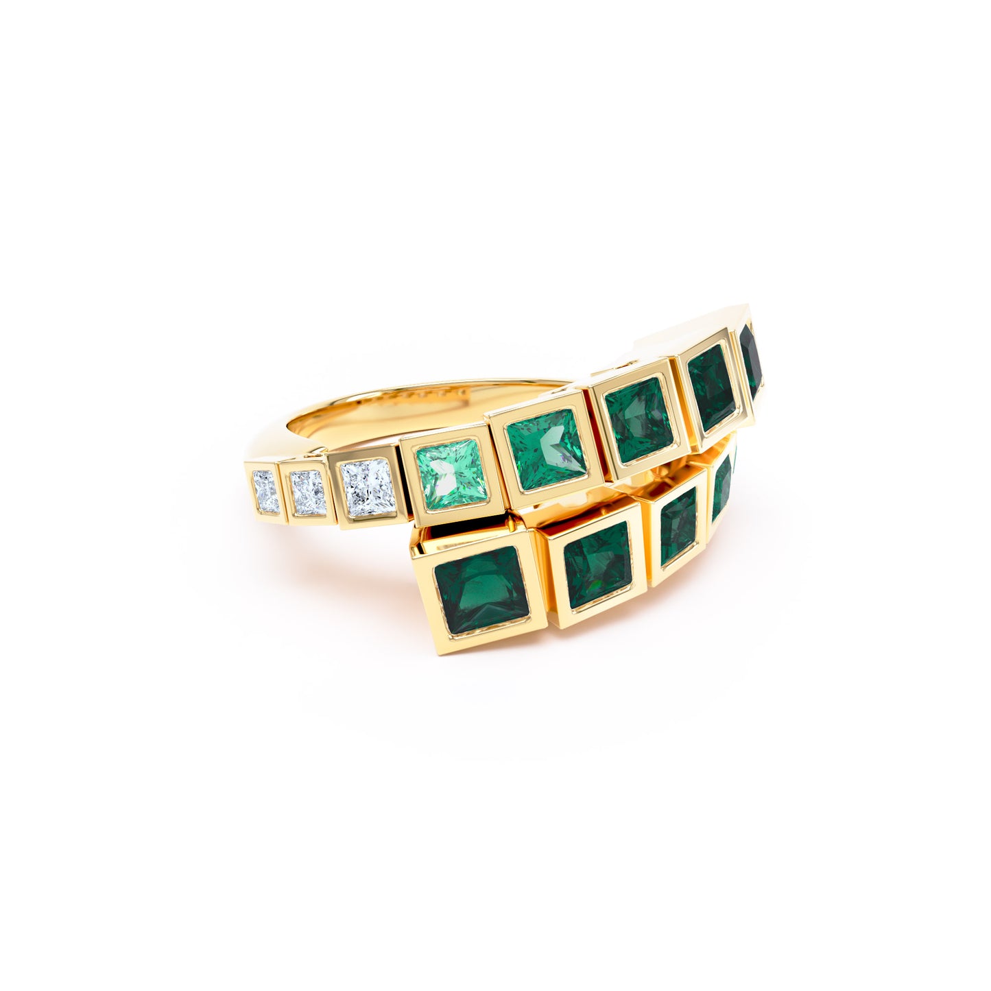Square Emeralds & Diamonds in 18ct Yellow Gold