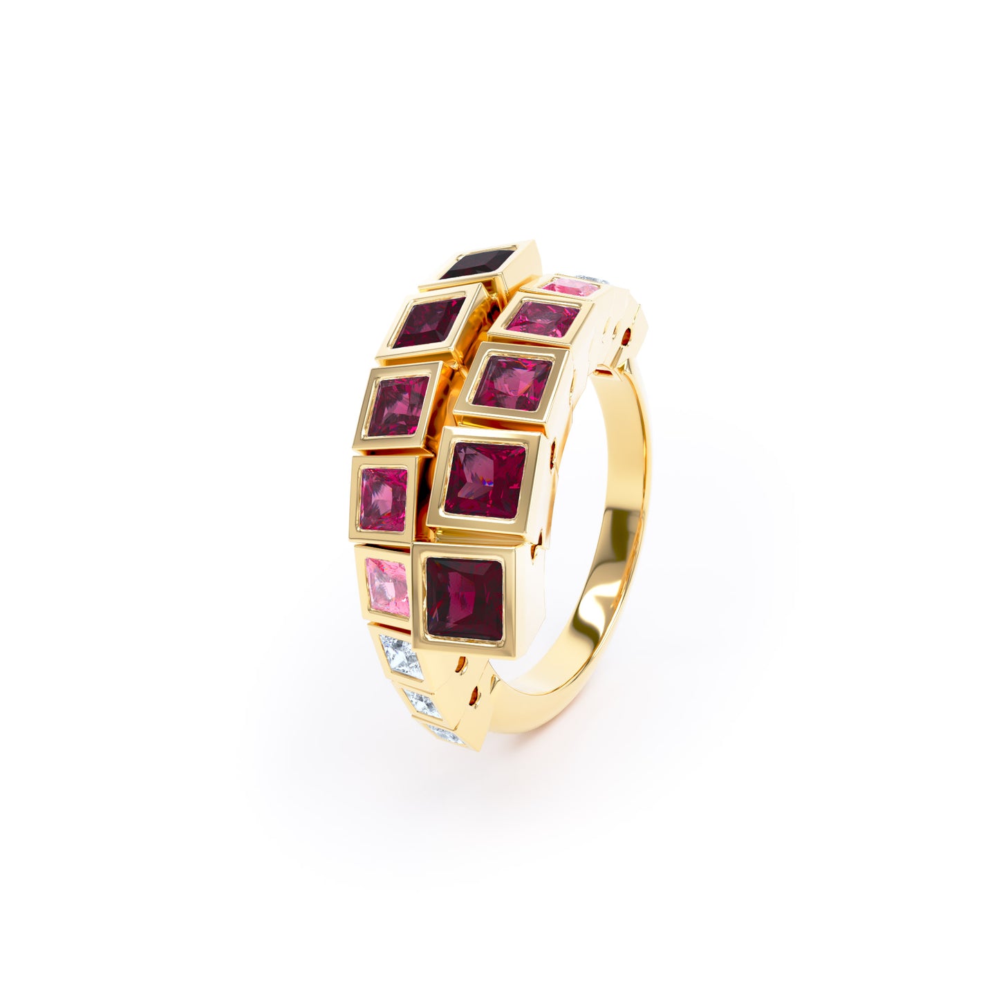 Square Rubies & Diamonds in 18ct Yellow Gold