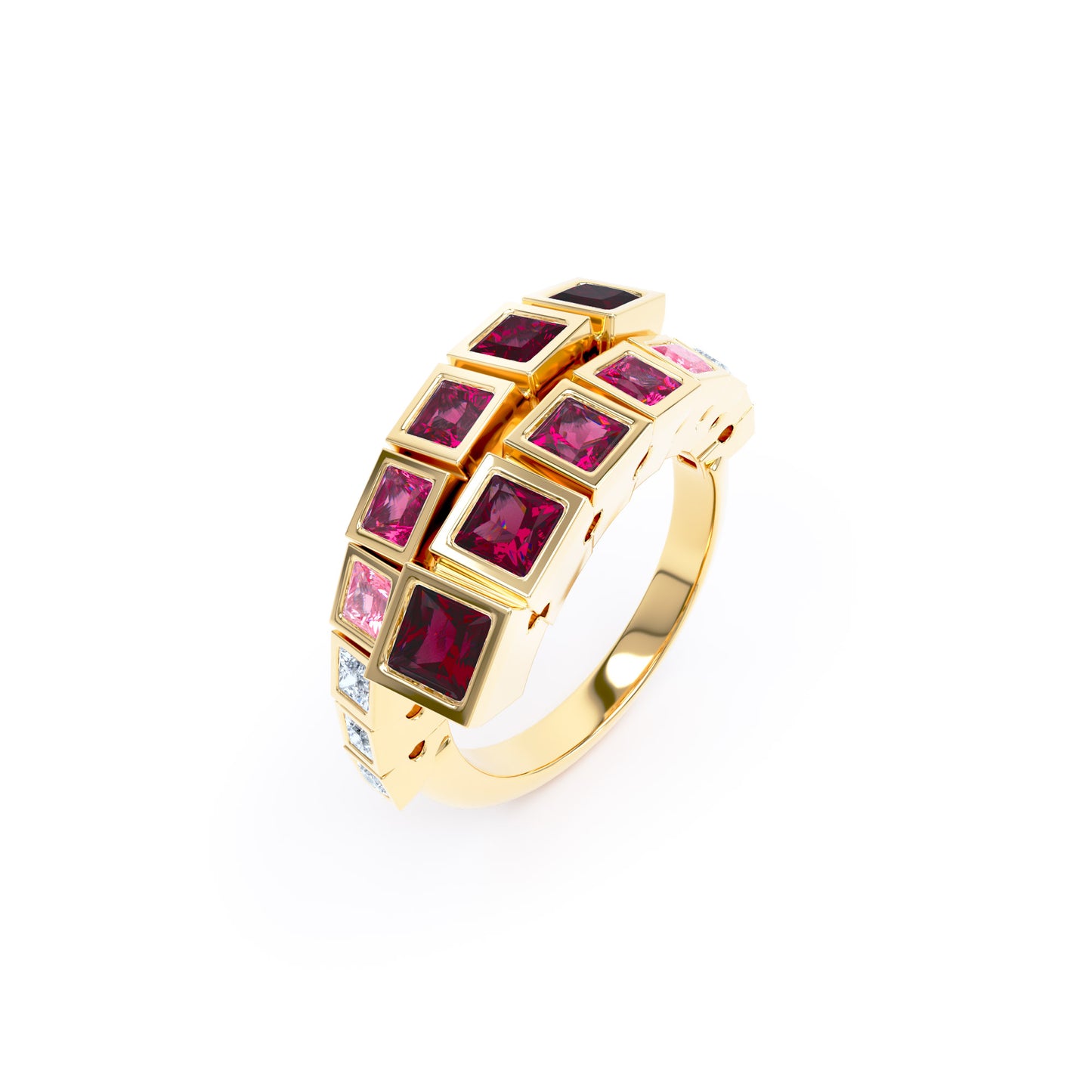 Square Rubies & Diamonds in 18ct Yellow Gold