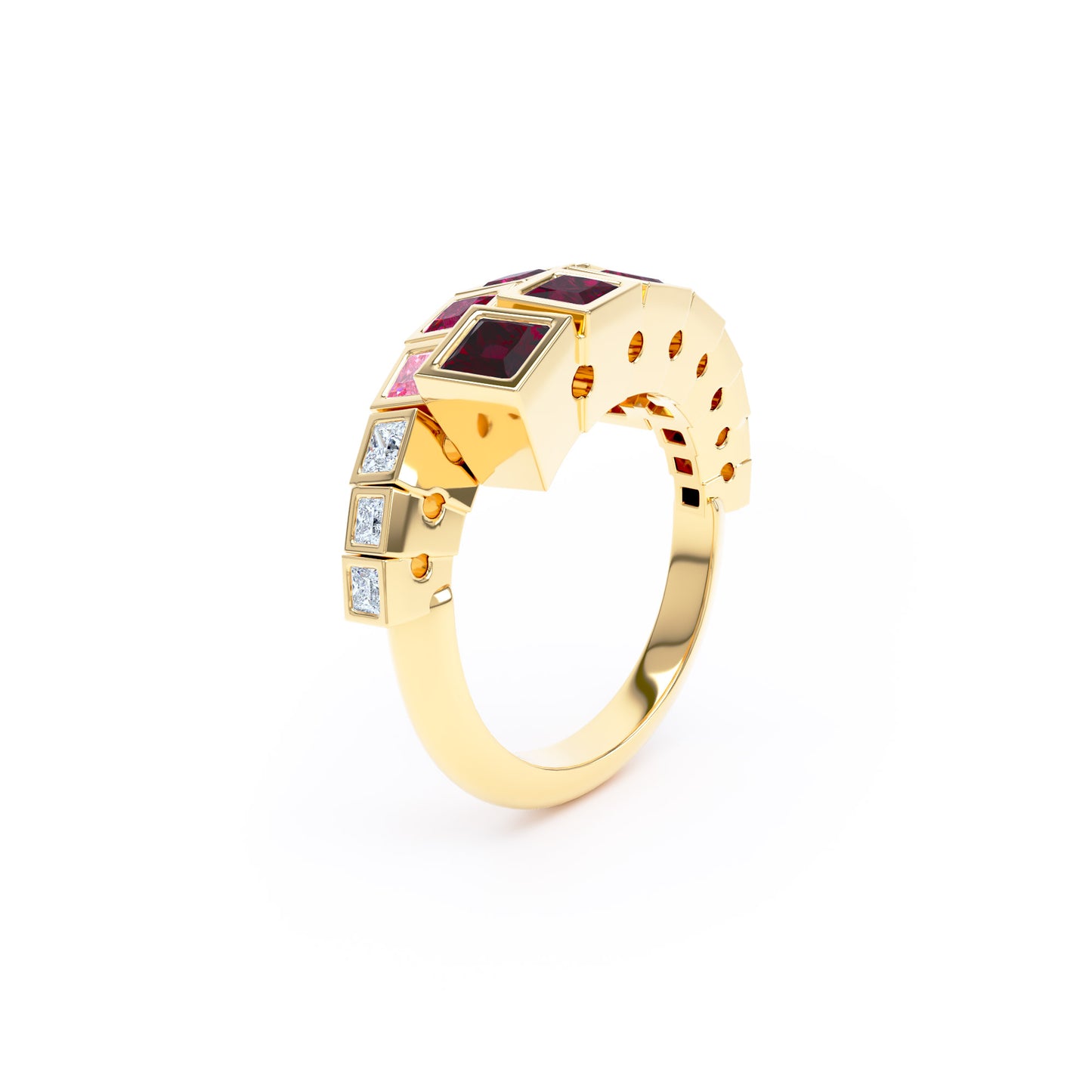Square Rubies & Diamonds in 18ct Yellow Gold