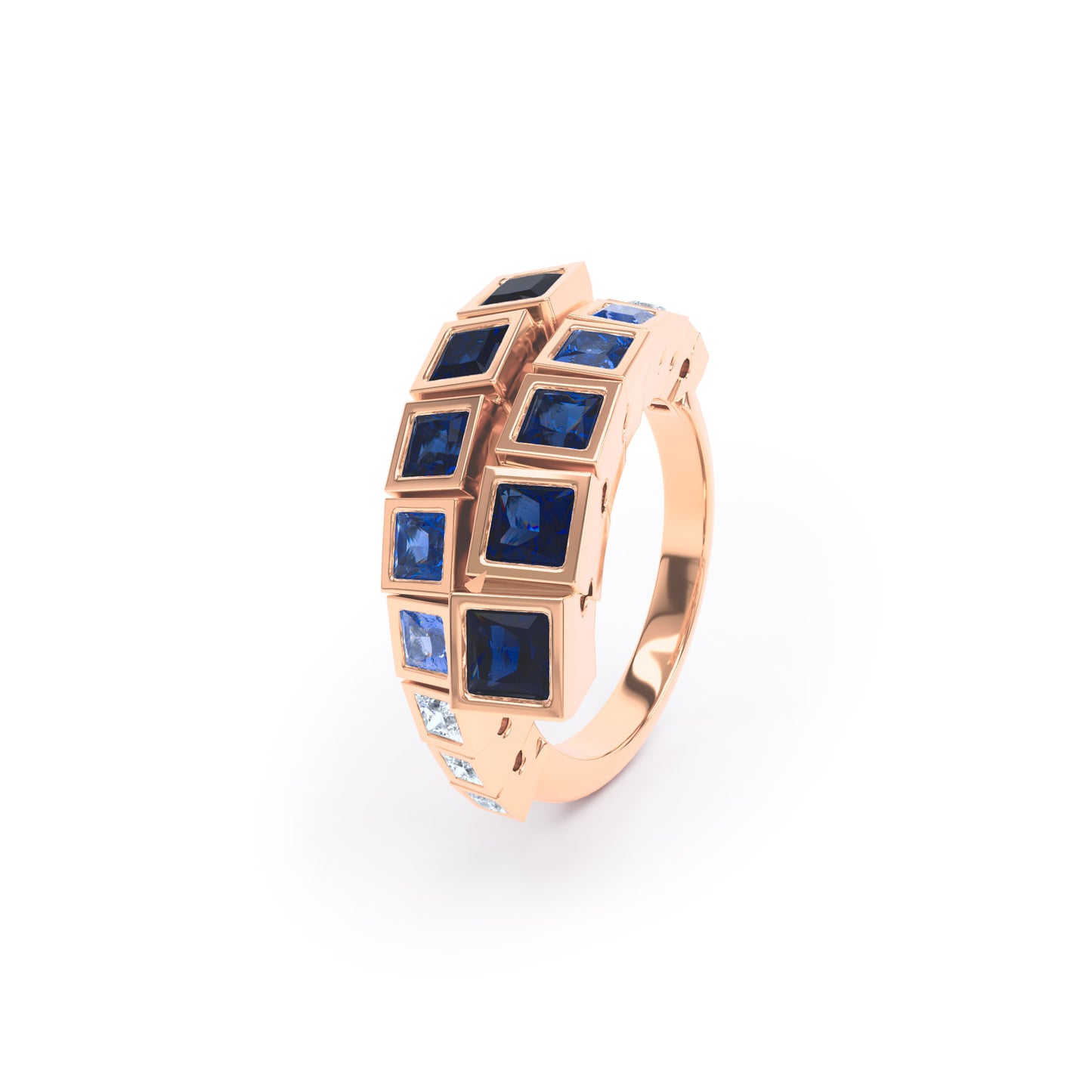 Square Sapphires & Diamonds in 18ct Rose Gold