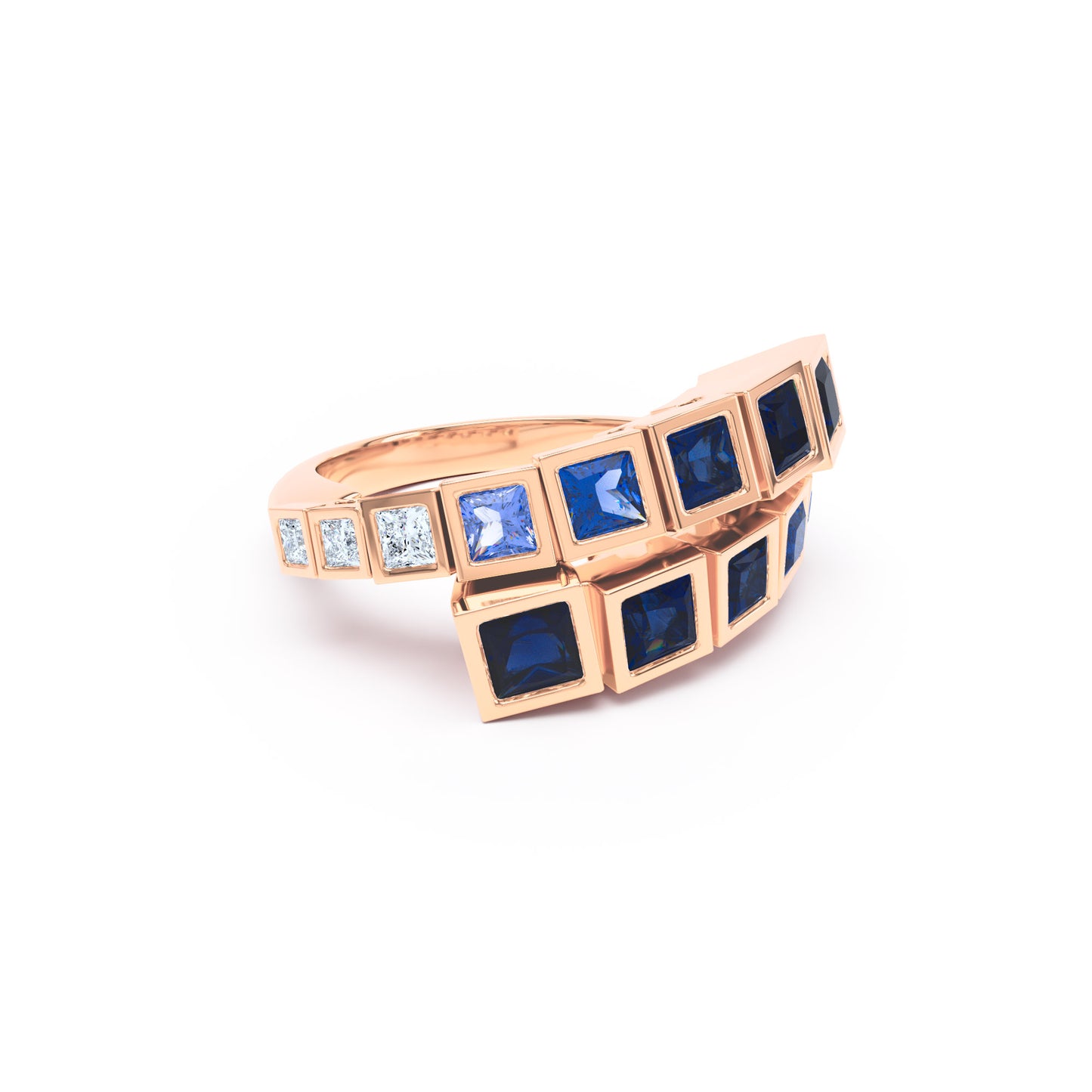 Square Sapphires & Diamonds in 18ct Rose Gold