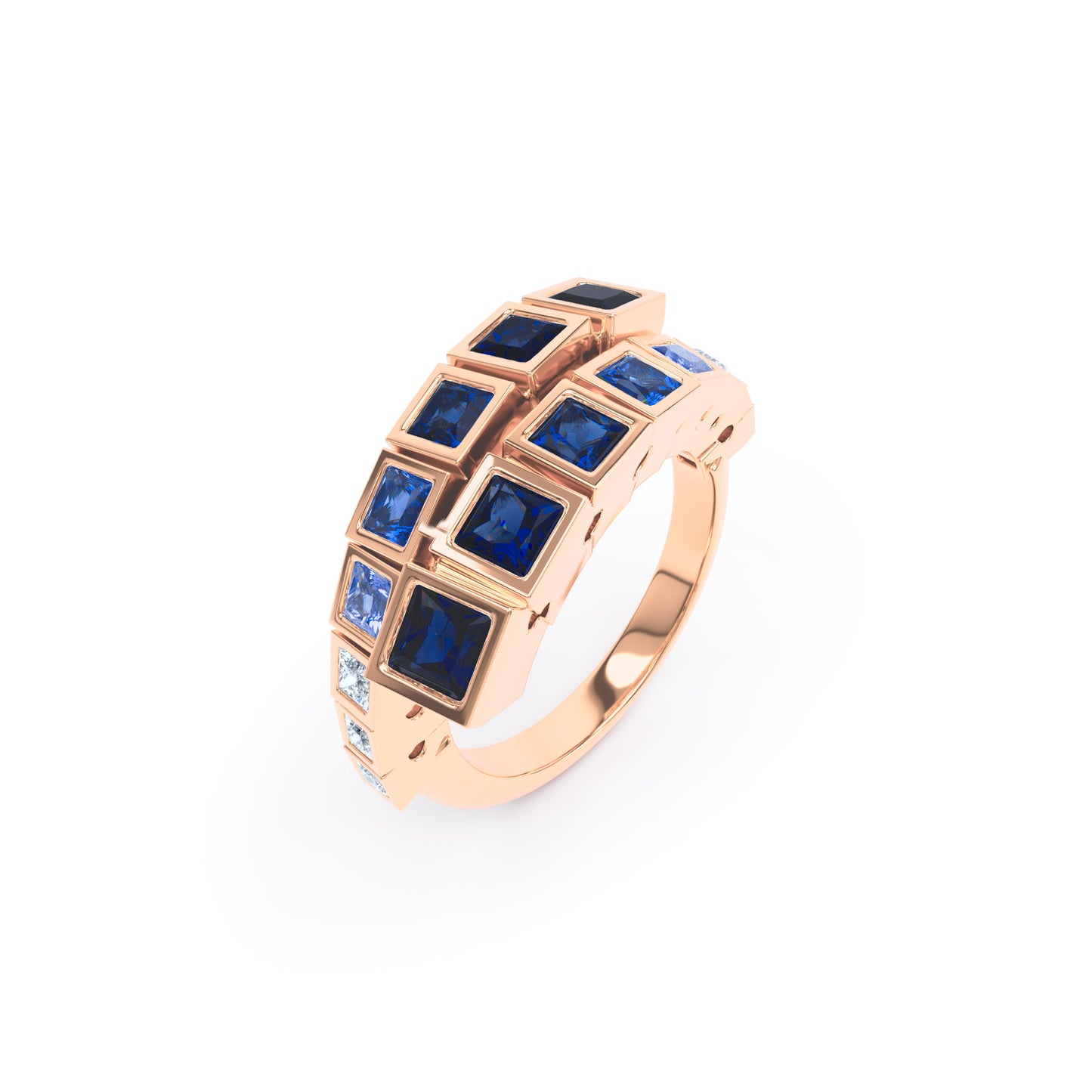 Square Sapphires & Diamonds in 18ct Rose Gold