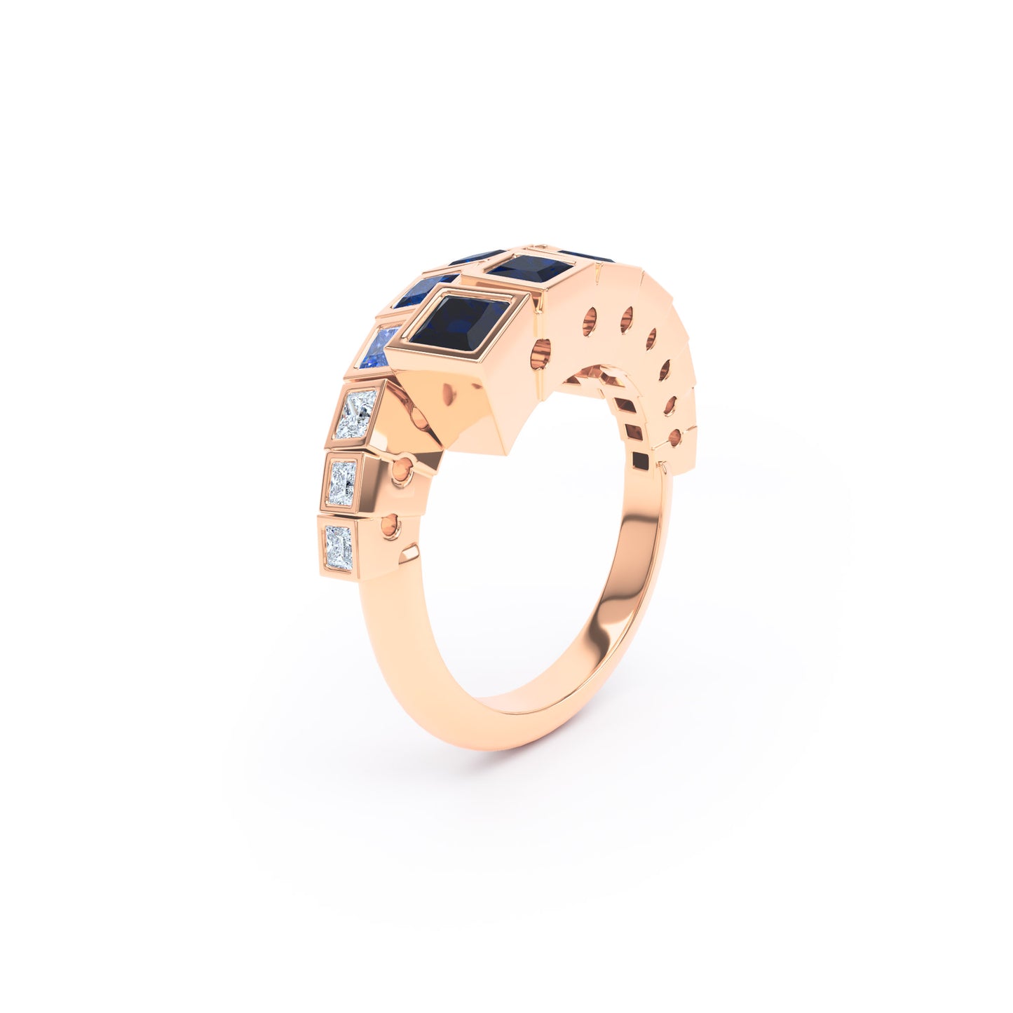 Square Sapphires & Diamonds in 18ct Rose Gold