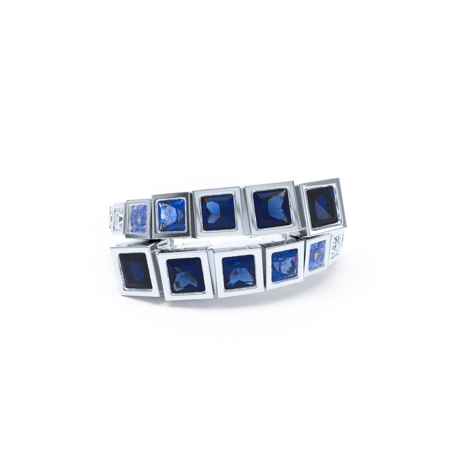 Square Sapphires & Diamonds in 18ct White Gold