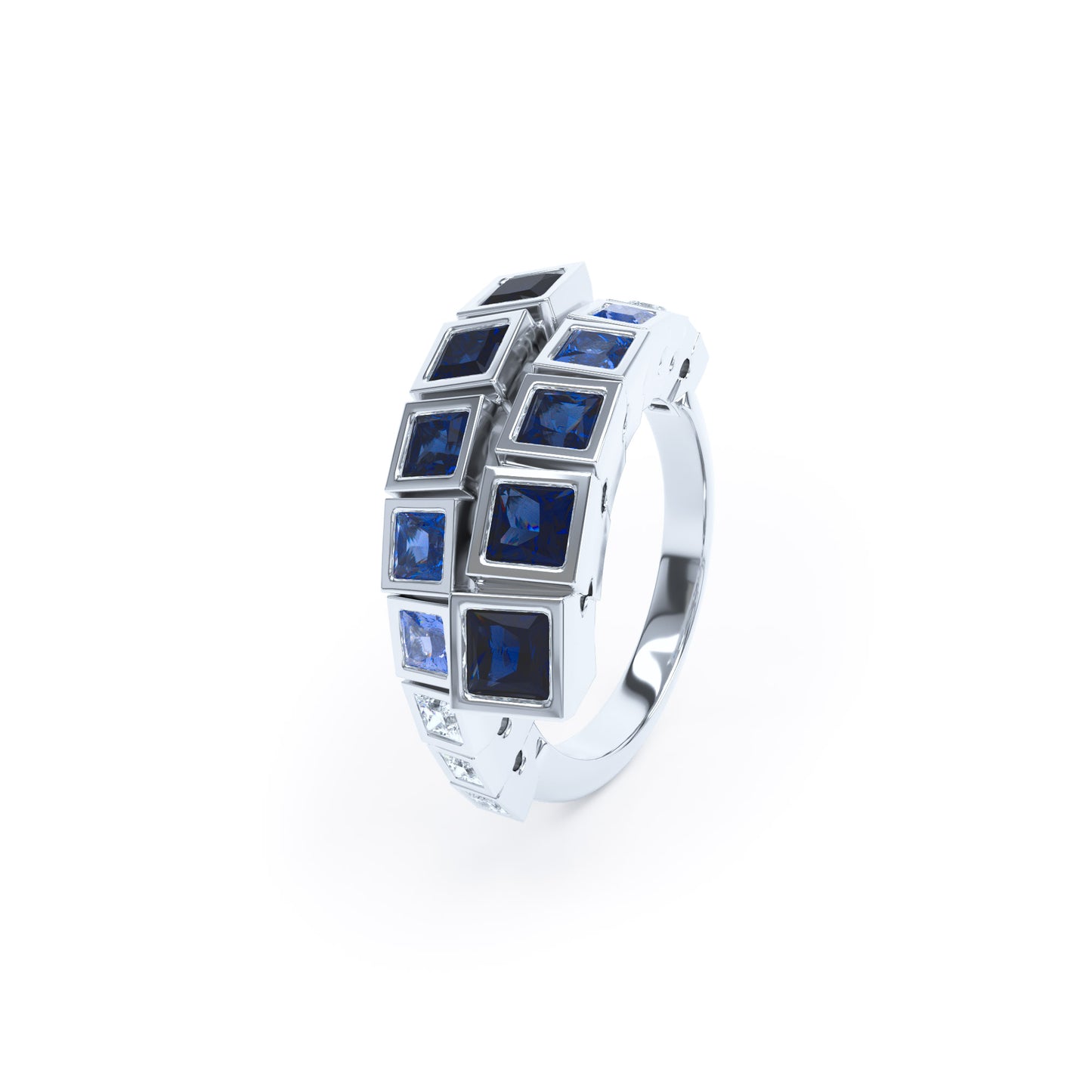Square Sapphires & Diamonds in 18ct White Gold