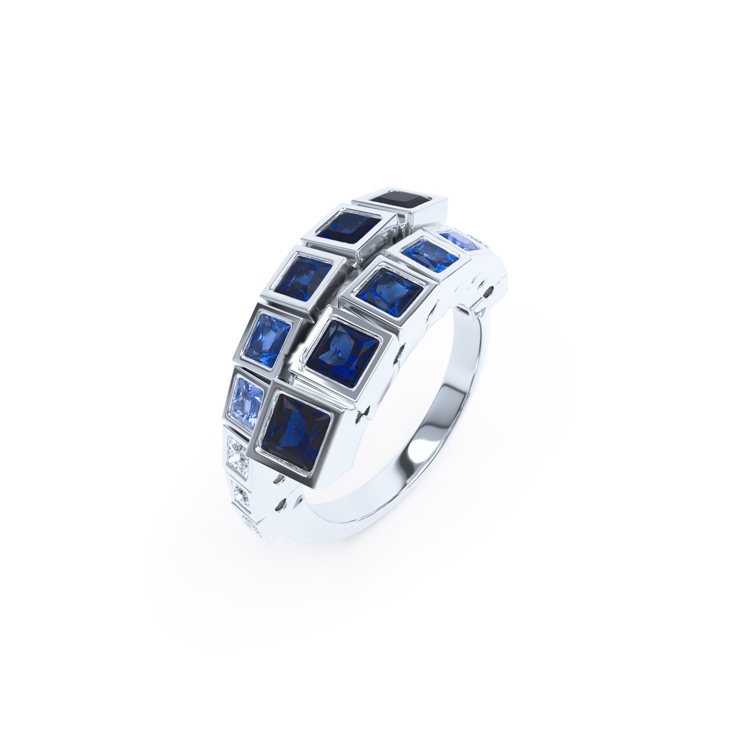Square Sapphires & Diamonds in 18ct White Gold