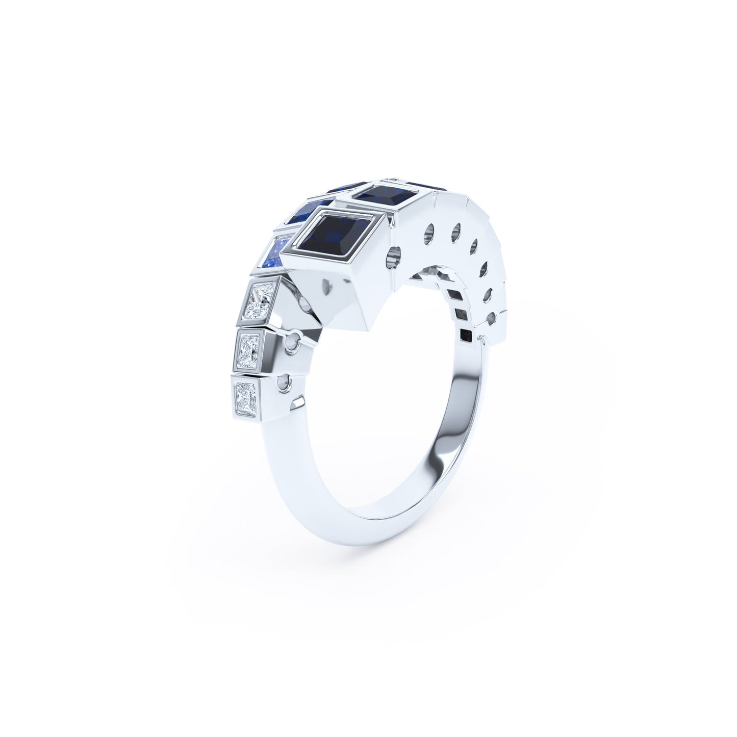 Square Sapphires & Diamonds in 18ct White Gold