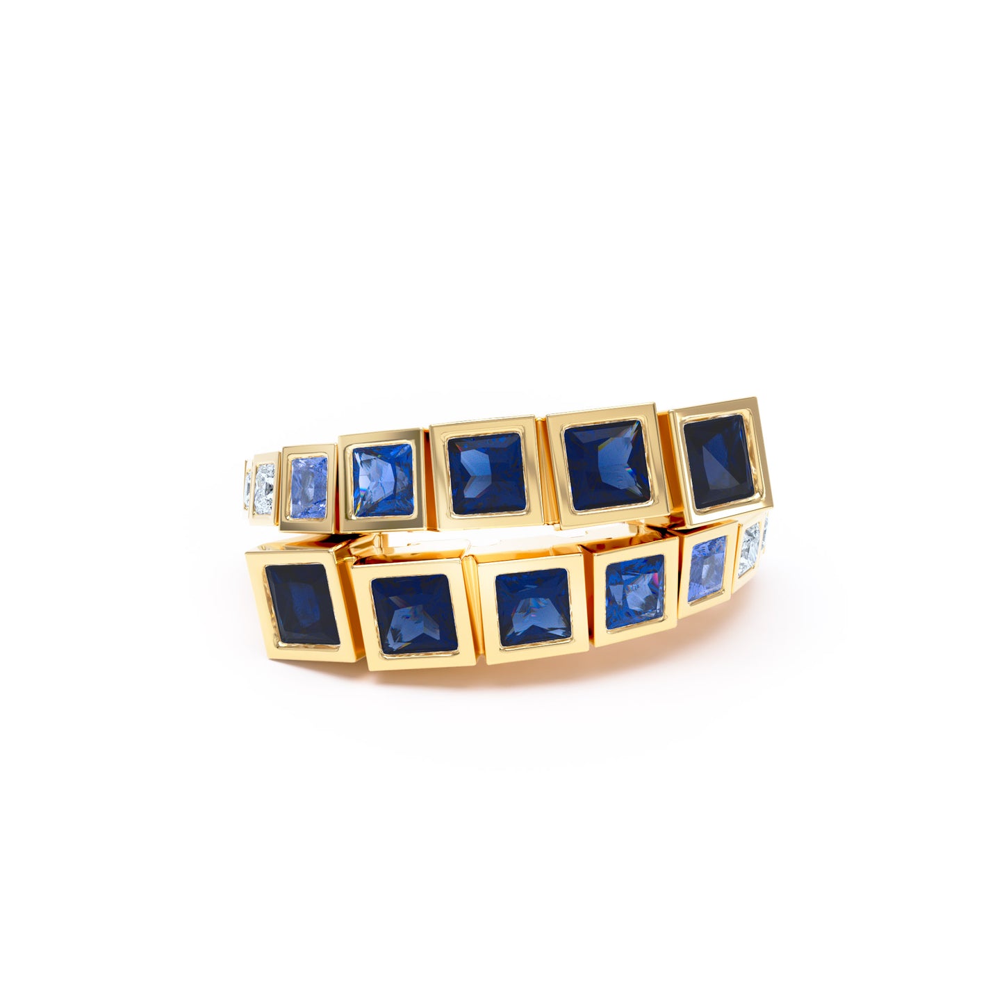 Square Sapphires & Diamonds in 18ct Yellow Gold
