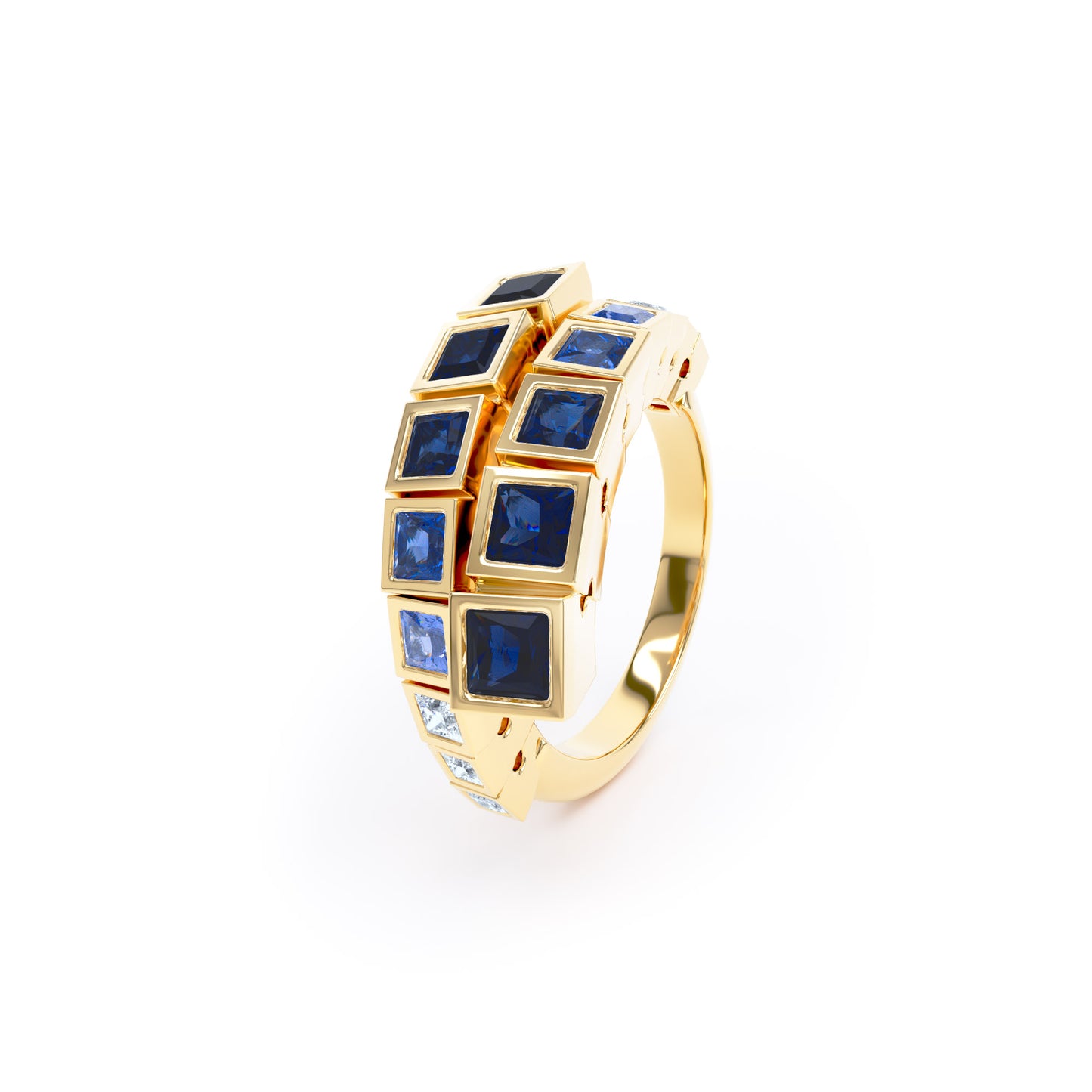 Square Sapphires & Diamonds in 18ct Yellow Gold