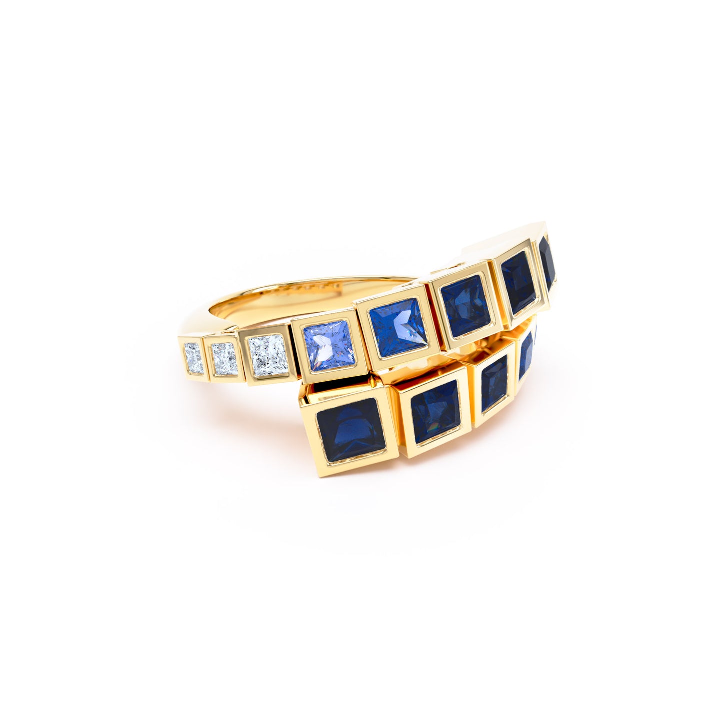 Square Sapphires & Diamonds in 18ct Yellow Gold