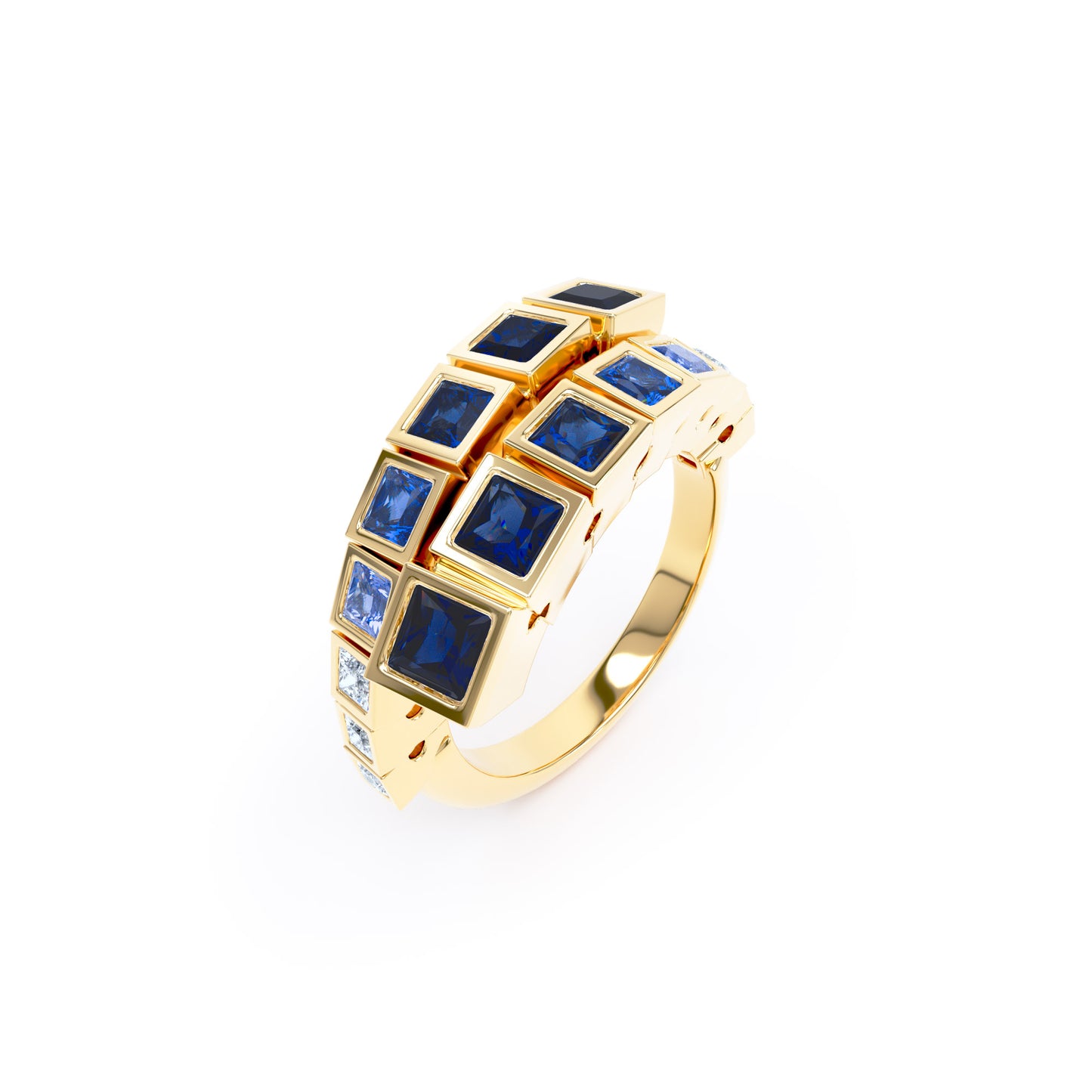 Square Sapphires & Diamonds in 18ct Yellow Gold