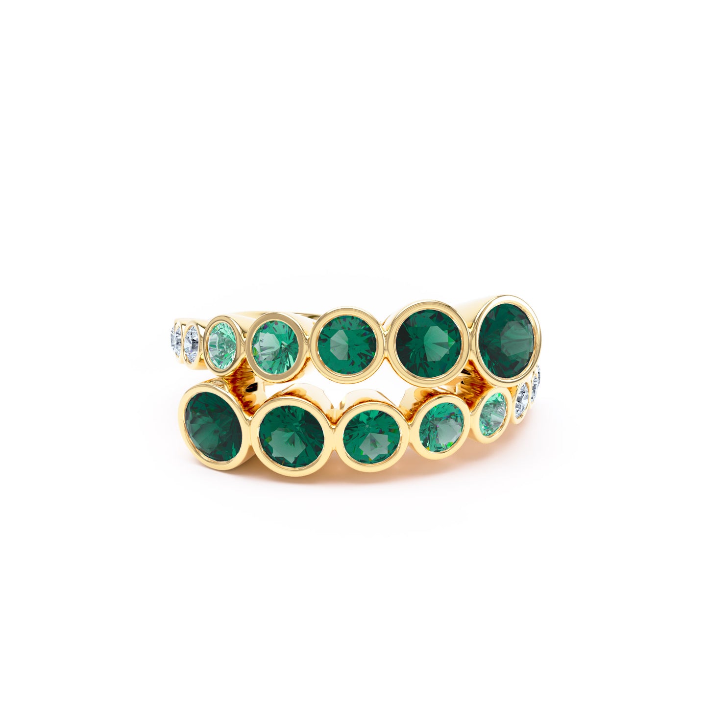 Round Emeralds & Diamonds in 18ct Yellow Gold